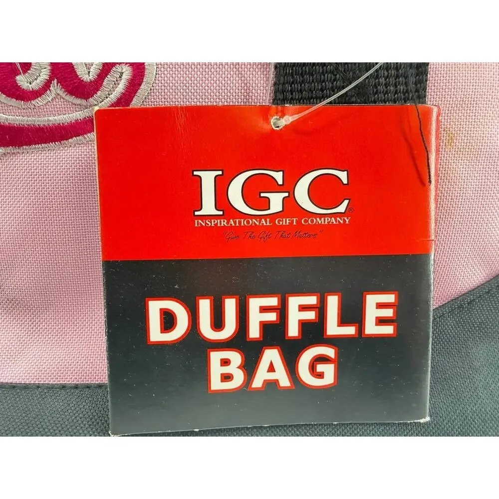 IGC Angel Pink Black Duffle Bag Embroidered Gym Travel Overnight Shoulder Bag